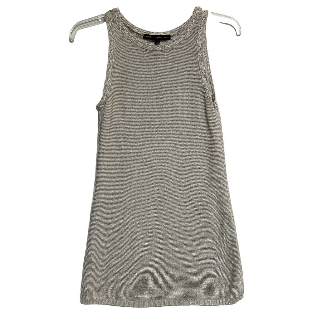 White House Black‎ Market Tunic Length Tank Oatmeal, Gold Threading Glittery, XS